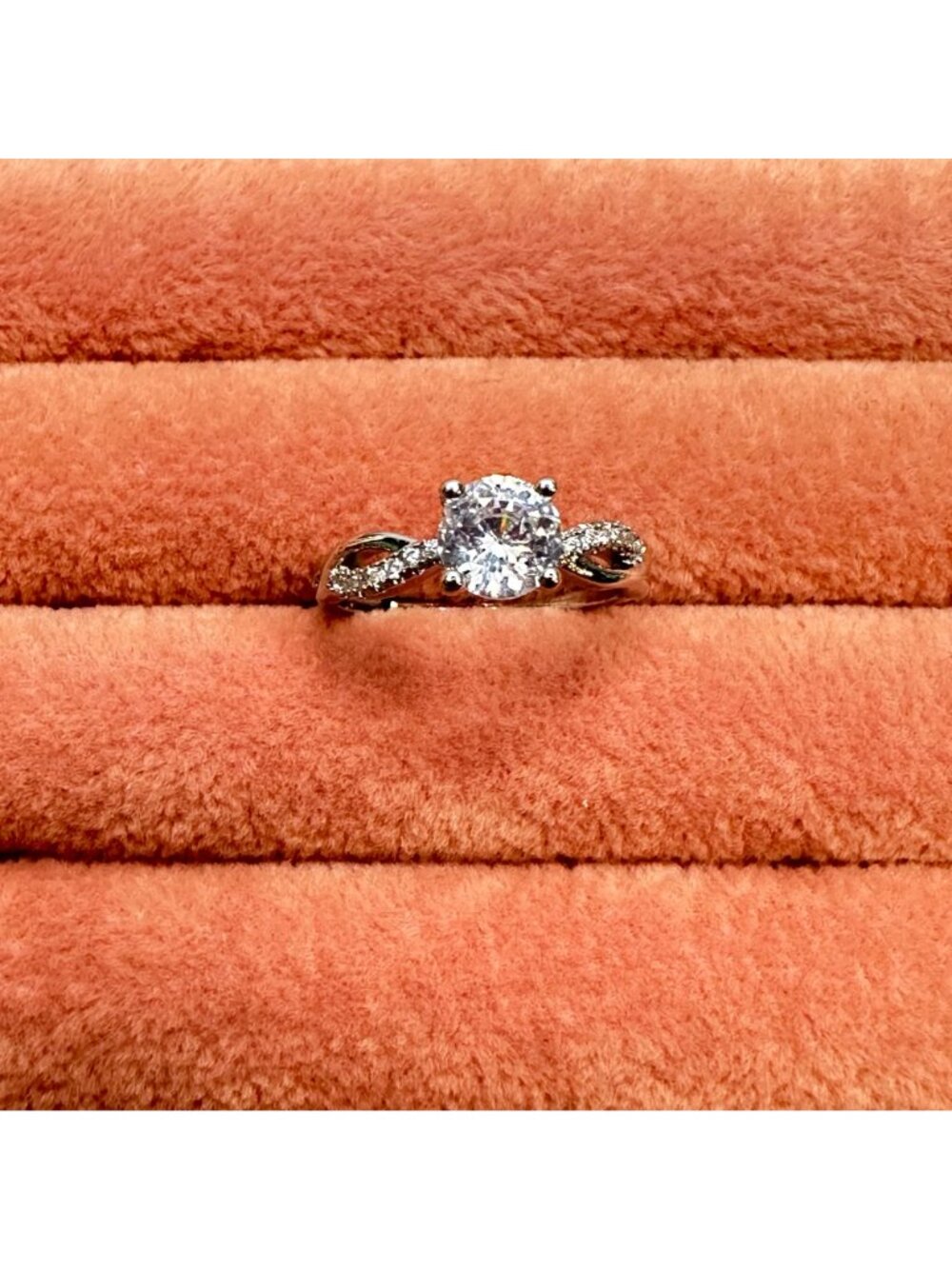 Silver-Tone Cubic Zirconia Engagement Ring Twisted Band Design Size 7 Adjustable - Picture 3 of 8